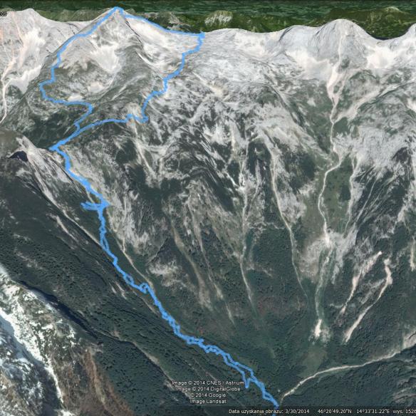 Trasa na Grintovec (Google Earth)