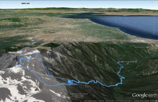 Trasa na Mytikas, Olimp (Google Earth)